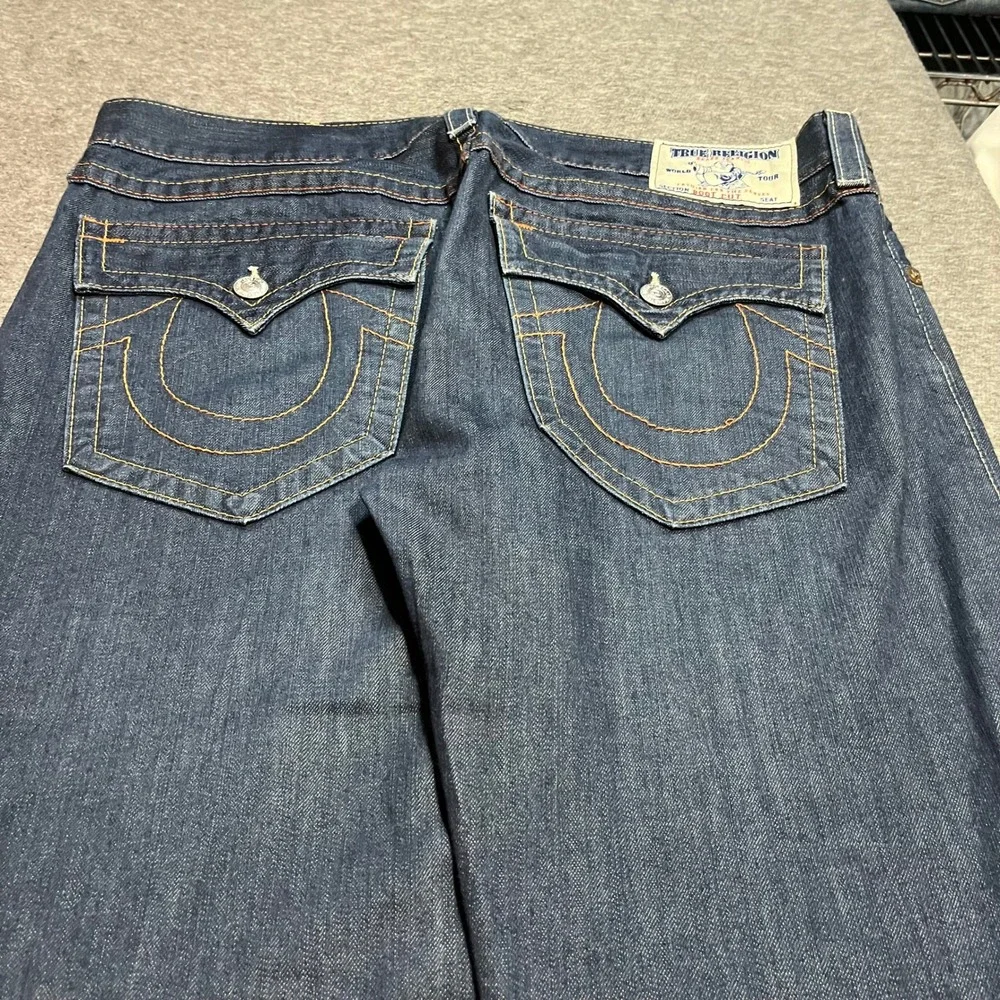True Religion Joey Big T Bootcut Jeans Dark Wash Orange Stitch Made in USA 38x36
